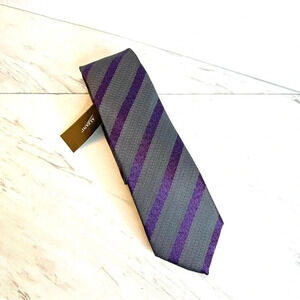 Alfani Neck Tie Krome Stripe Slim Plum/Gray